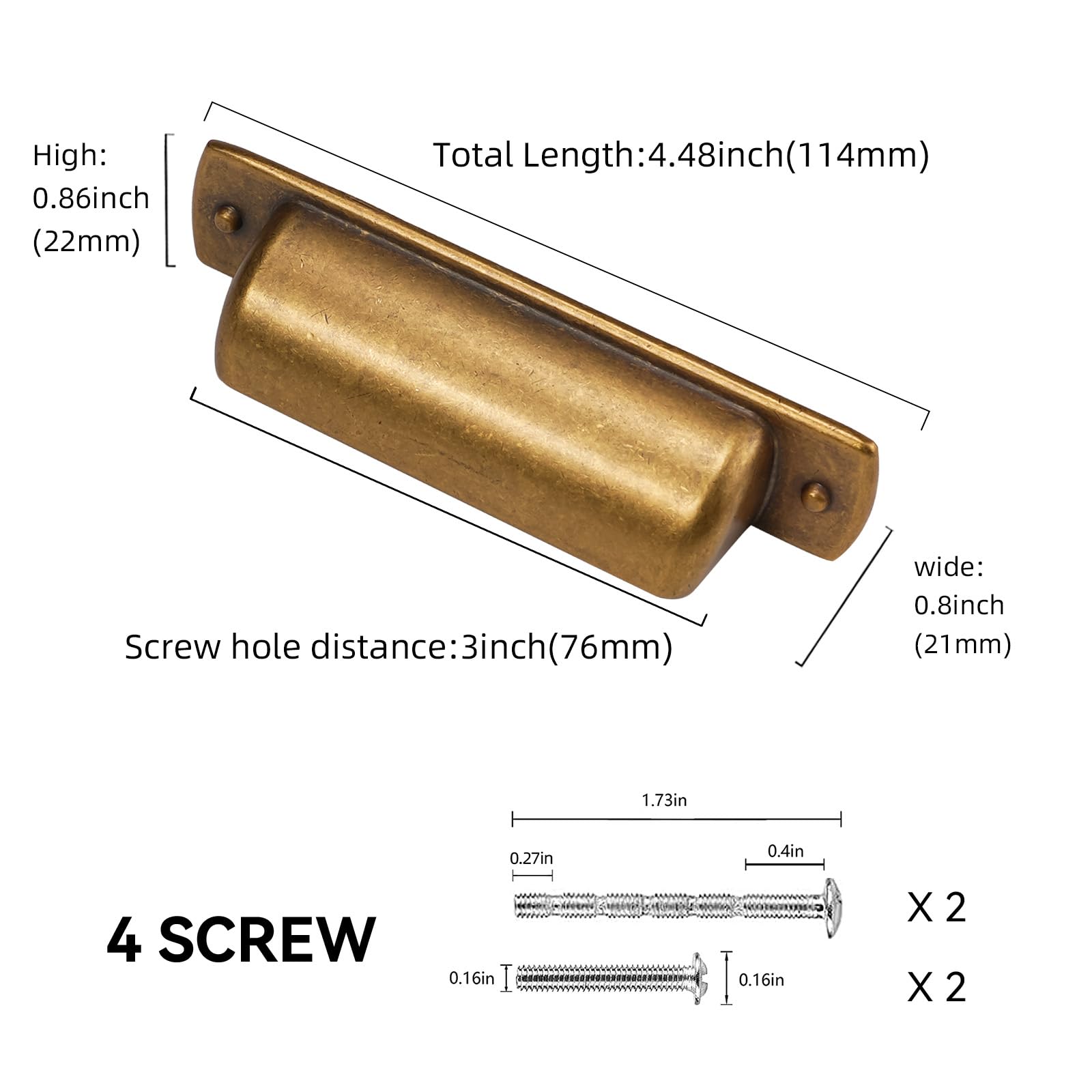 POVEFONK Antique Brass Cabinet Handles, 10 Pack 3 Inch(76mm), Zinc Alloy Kitchen Cabinet Hardware, Vintage Drawer Cup Pulls, Aged Gold Bronze, Ideal