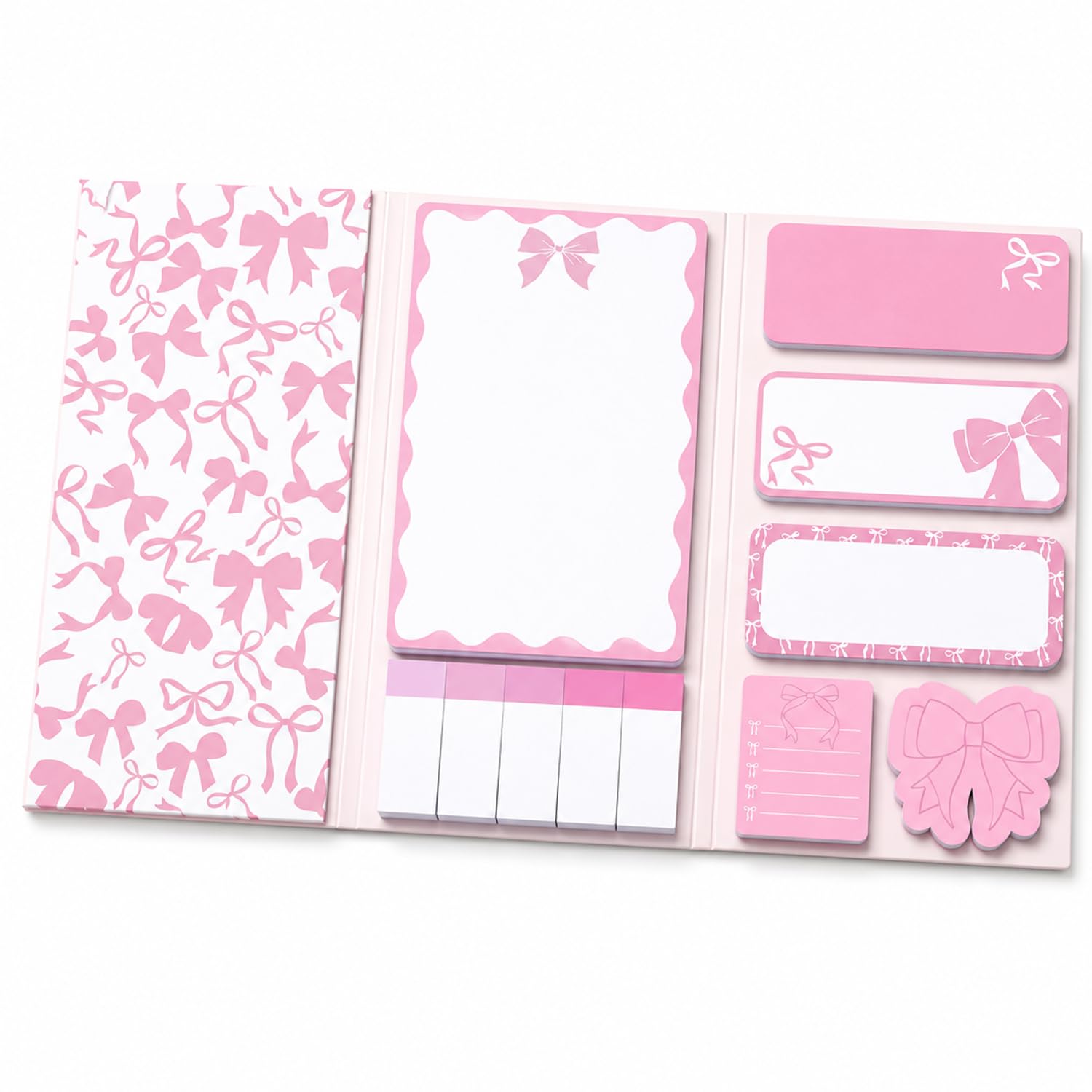 Pink Bows Post It Notes, Preppy Stuff Self Adhesive Sticky Notes, Different Sizes Sticky Note Pads for School Home Office, Stationery Party Bag Fillers for Girls Women