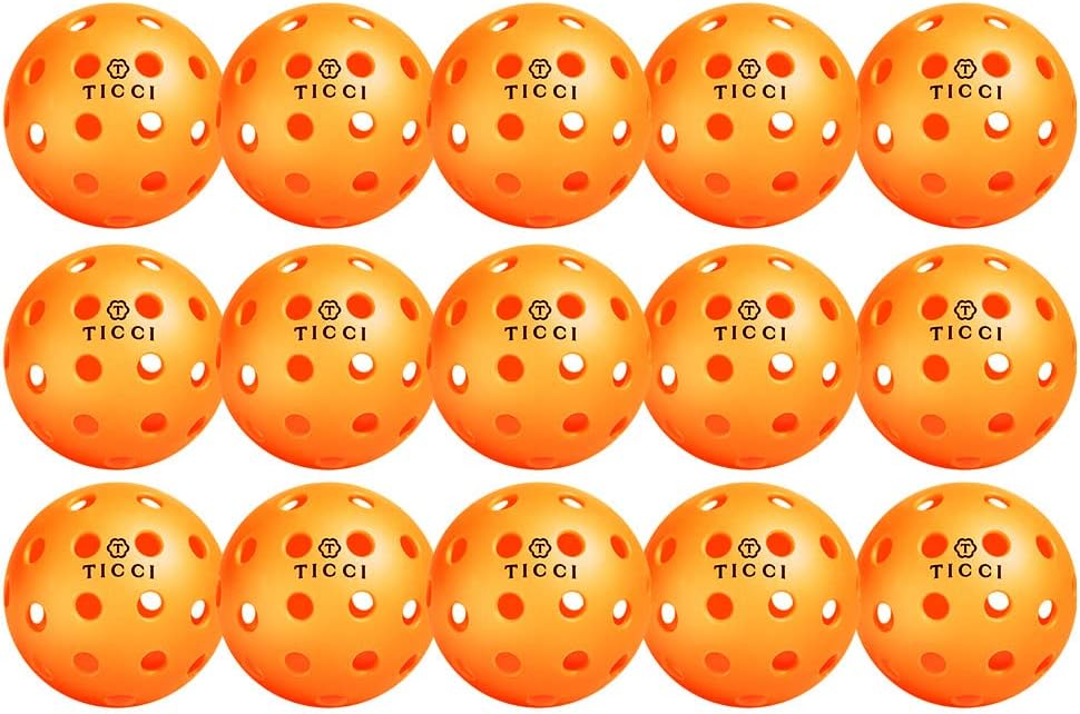 TICCI USAPA 40 Holes Outdoor Pickleballs USA Pickleball Approved Ball Orange 15 Pack