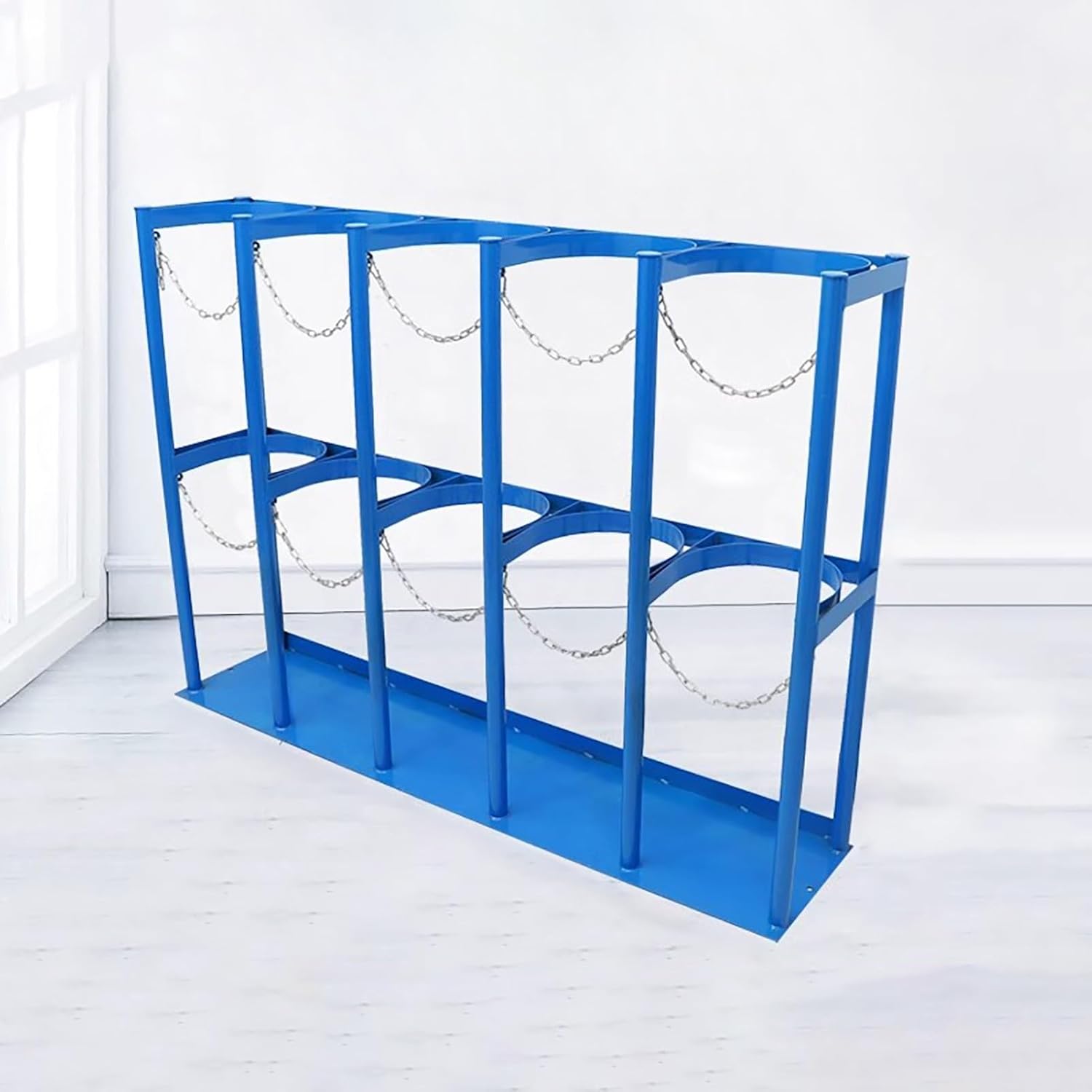 Metal Oxygen Cylinder Rack Stand with Adjustable Chain Secure Floor Mount Holder for Hospitals and Medical Facilities W