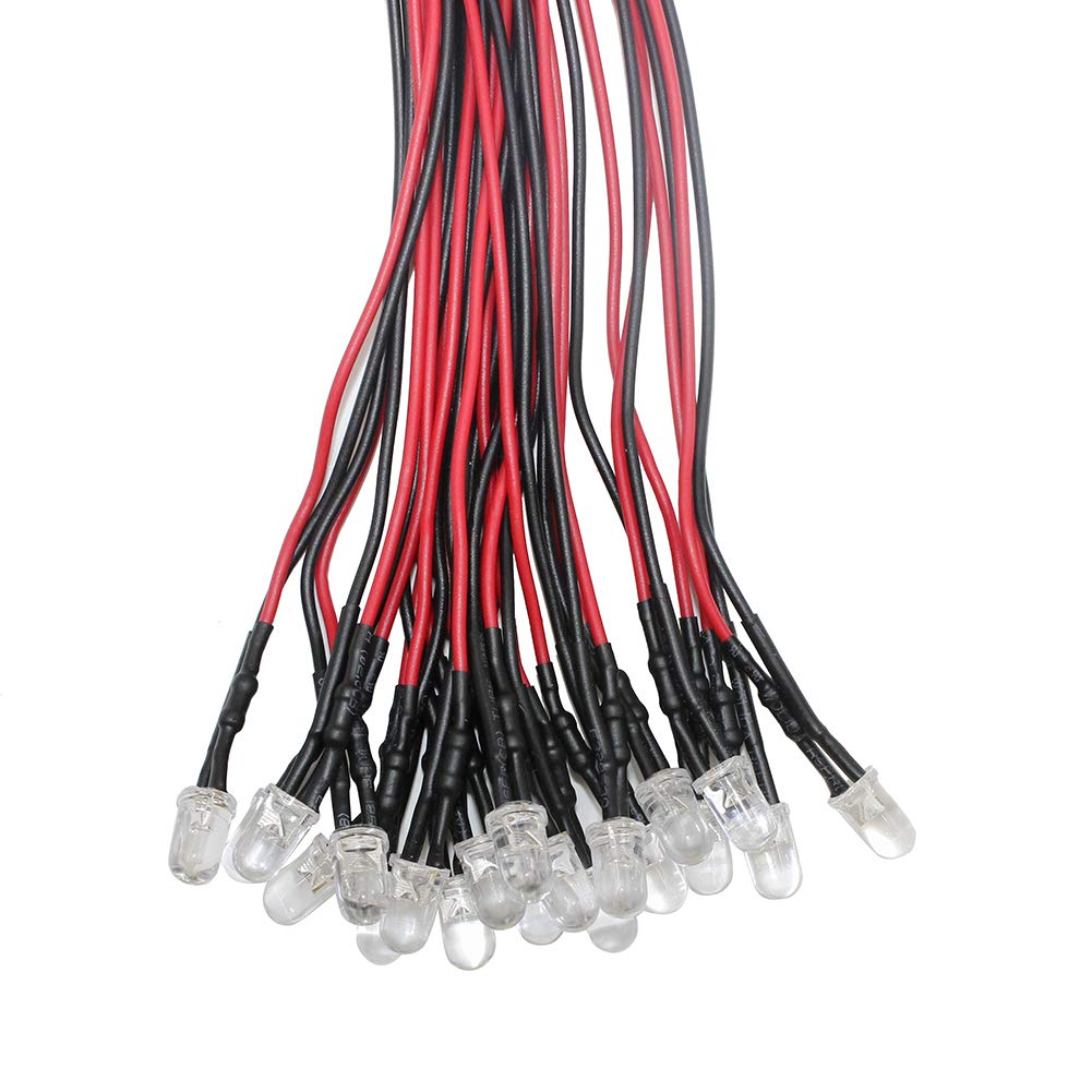 20Pcs 5mm LED Pre Cablati Diodi ad Emissione Luminosa DC12V + 20Pcs 5mm Supporto in Plastica del Diodo (Bianco Caldo)