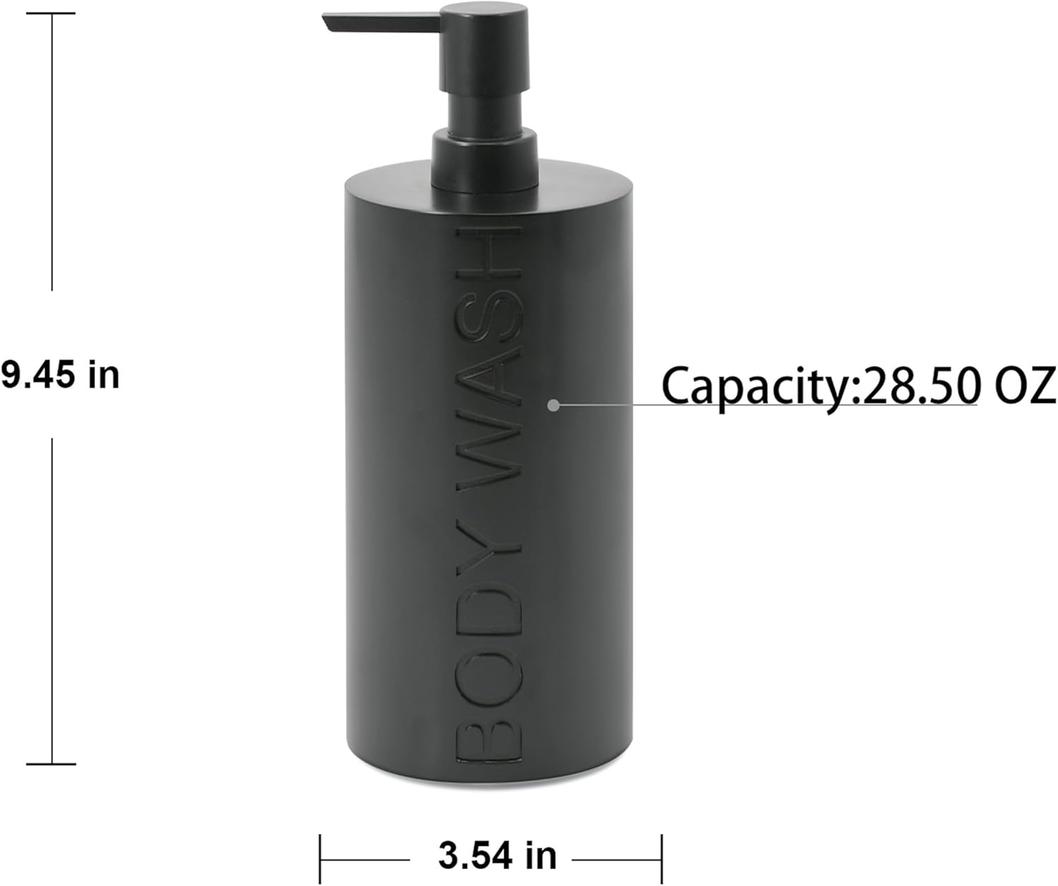 Matte Black Body Wash Dispenser Luxurious Refillable Pump Bottle with Embossed Text, Durable Construction for Bathroom and Shower - Image 4