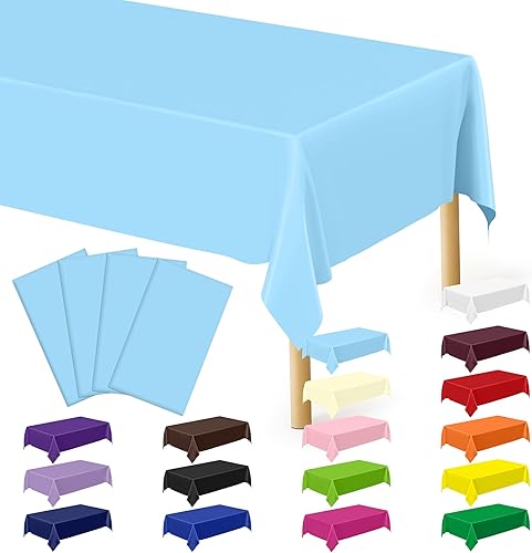 Miniatura 60 de Paquete de 4 manteles desechables de plástico para fiestas, 54" x 108" manteles rectangulares blancos y dorados, mantel impermeable para mesas Punto