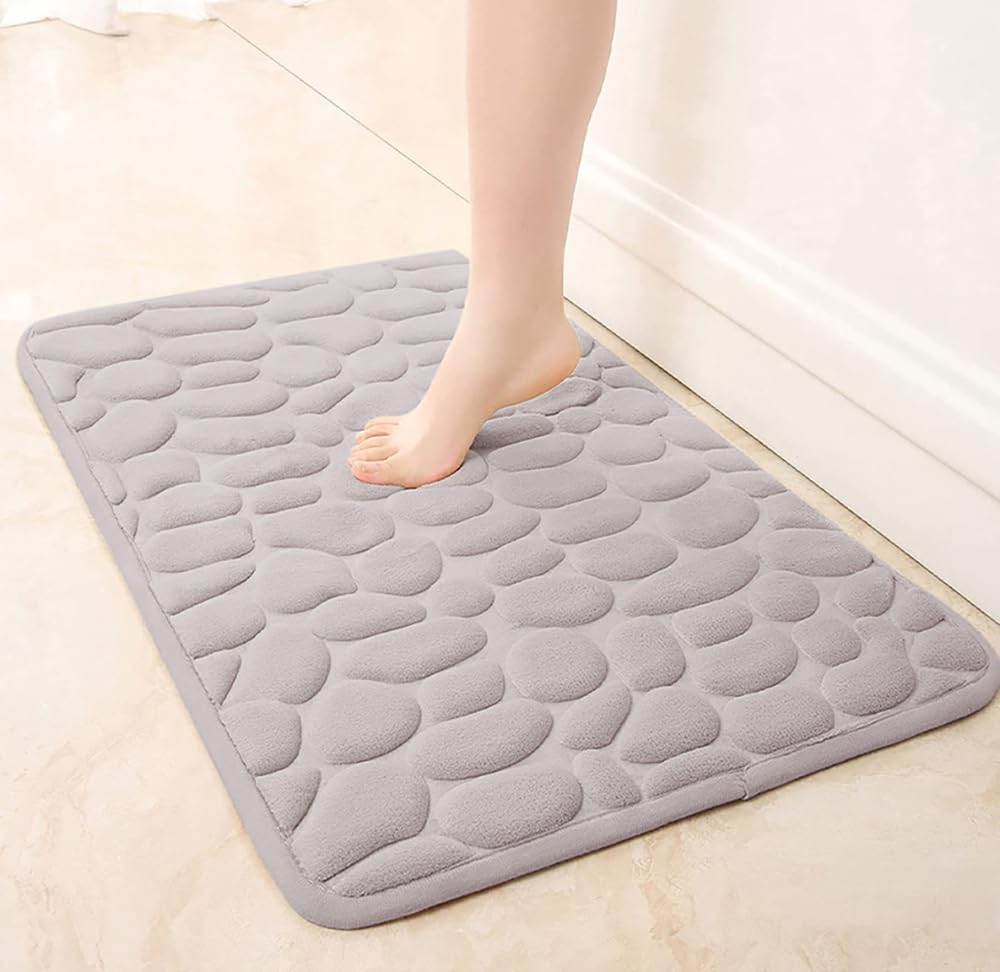 Sweet seven Memory Foam Bath Mat - Super Absorbent Cobblestone Bathroom Rug - Machine Washable (20x32, Light Gray)