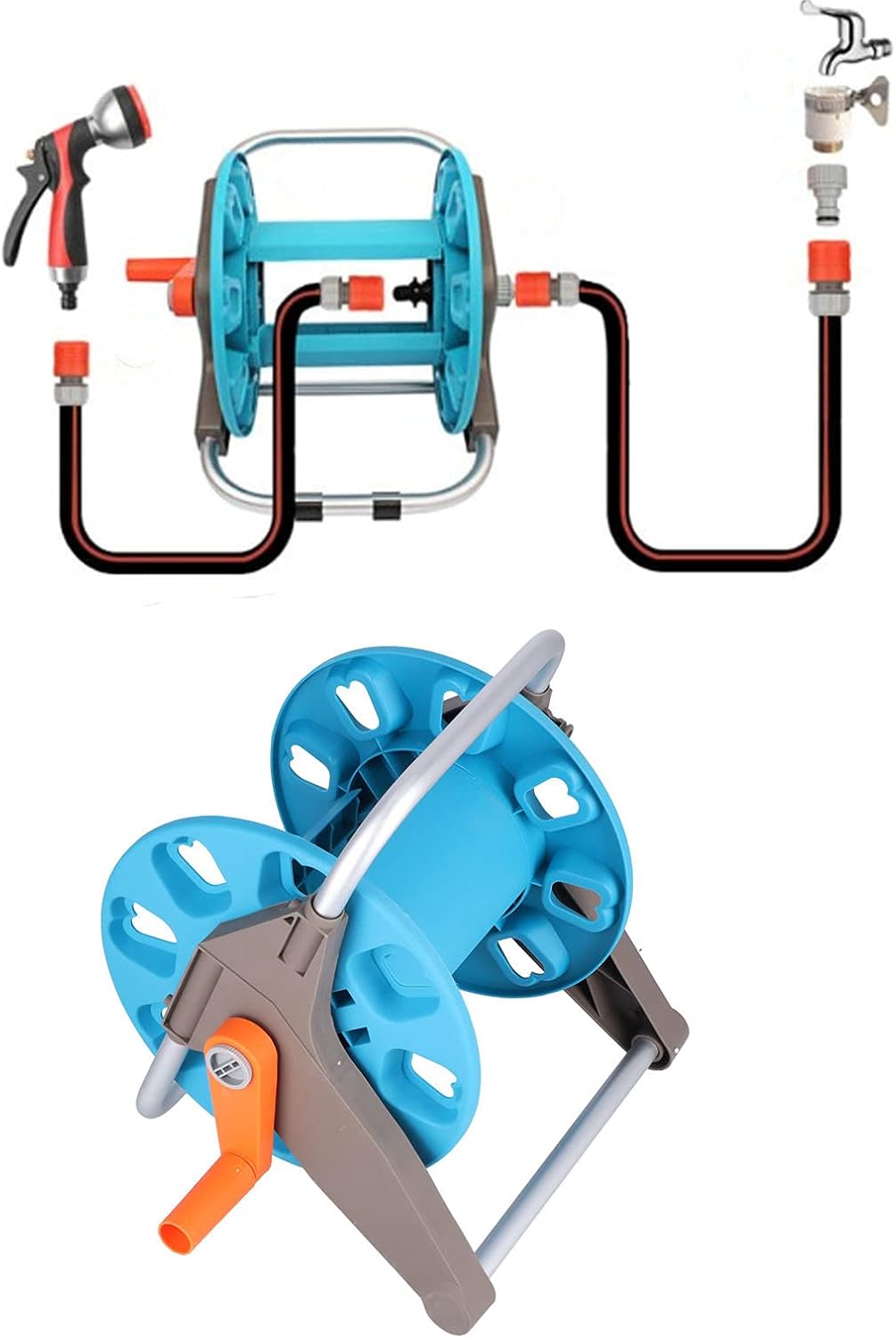 Garden Hose Reel Cart, Portable Hose Reel for G1/2 Inch 98 FT Hose, Black