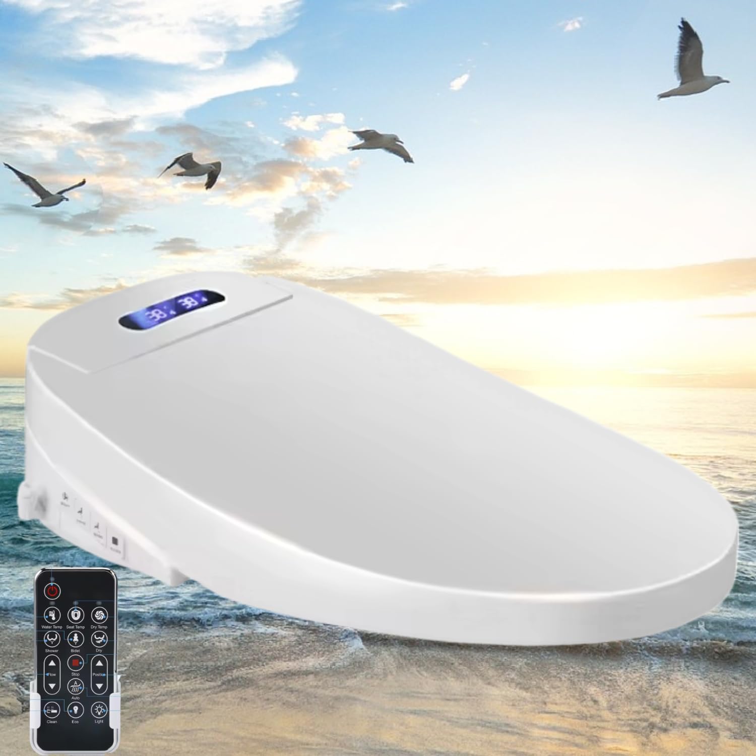 Electric Bidet Toilet Seat, Filtered & Unlimited Warm Water, 8 Modes Spa Wash, Warm Air Dryer, Heated Seat, Self-Clean Stainless Steel Nozzle, HD Night Light. 10-year warranty. (TB-38E,Elongated)