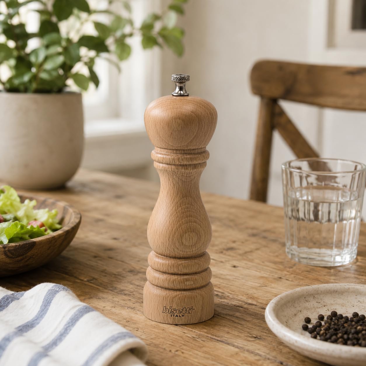 Bisetti Roma Macina Sale, Legno, Beige, 6 x 6 x 19 cm