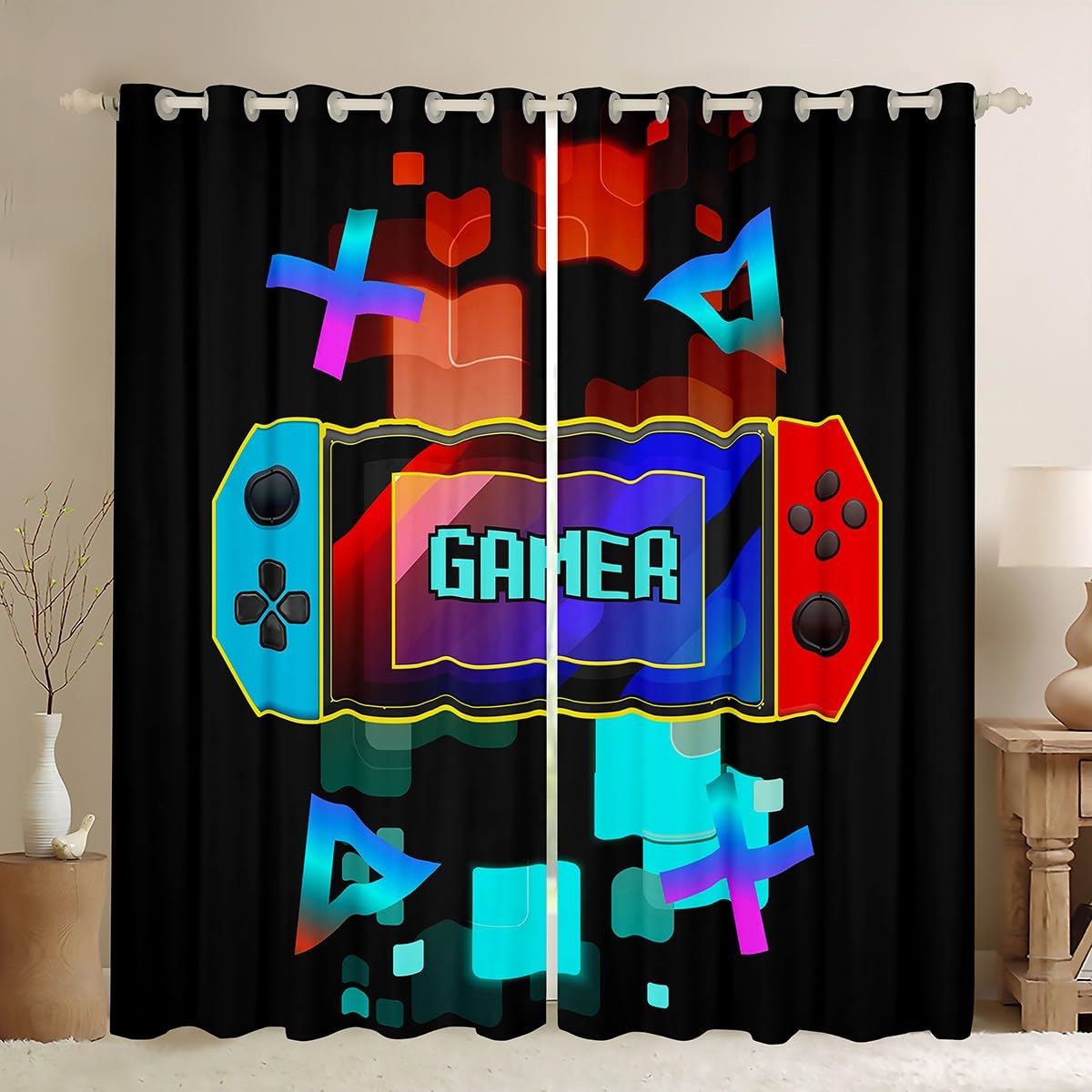 Gamepad Gaming Oscuramento Tenda Ragazzi Gamer Tenda Oscurante (30%-50%) Per Bambini Adolescenti Videogiochi Controller Tende Gamer Console Finestra Tende W52*L63