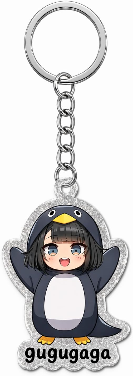 Gugugaga Penguin Keychain, Cute Penguin Girl Acrylic Keychain Gifts for Anime Game Lovers, Gugu Gaga Meme Key Ring for Purse Bag Charm