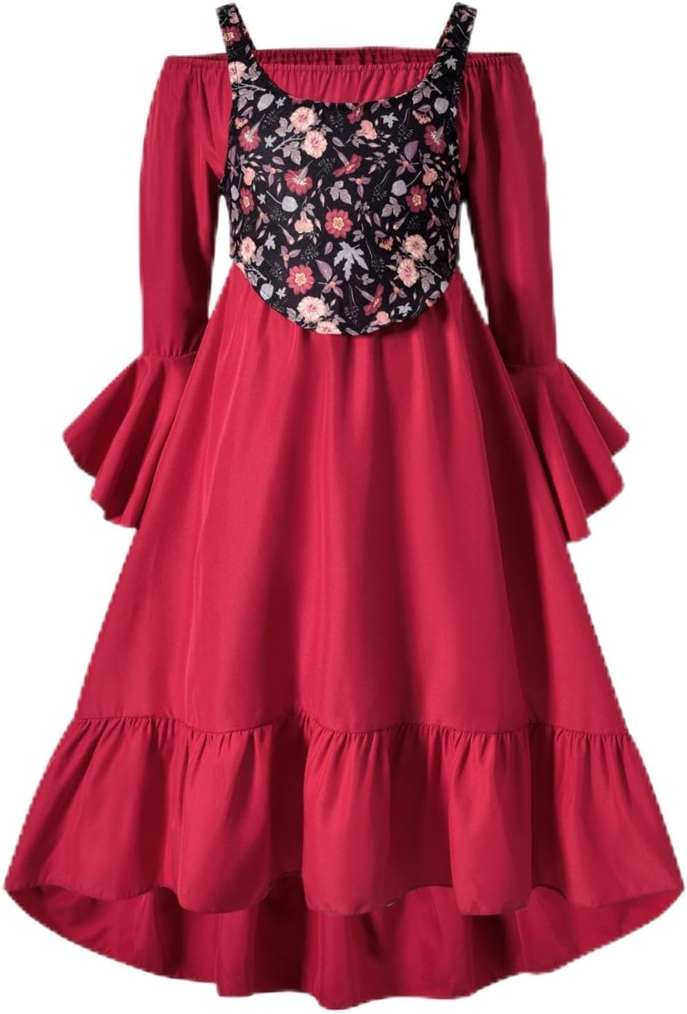 Little Girl Renaissance Vintage Medieval Retro Dress with Vest Long Sleeve Floral Ruffle Victorian Elegant Photo Outfits