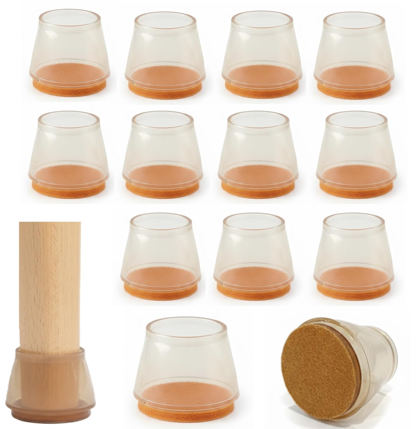INOVERA (LABEL) 12 Pieces Silicone Chair Leg Floor Protectors - Round Furniture Pads for Hardwood Floor's - Table, Stool Legs Cap Cover (Transparent)