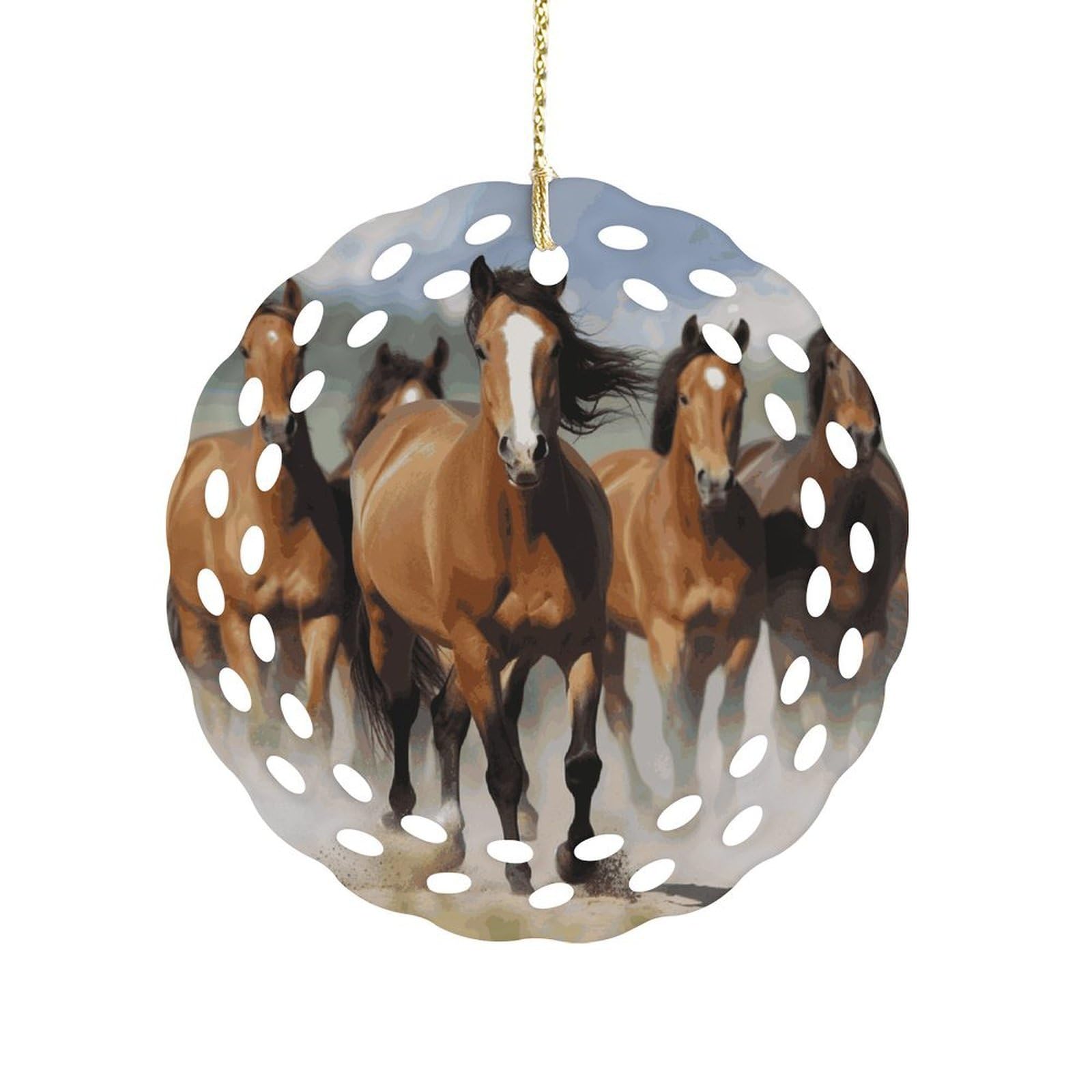 Btcowzrv Style Horses Ceramic Ornament,Round Ornaments With Hole Easy To Hang,Hanging Ornament For Wedding Party Home Window Garden Christmas Day Decor
