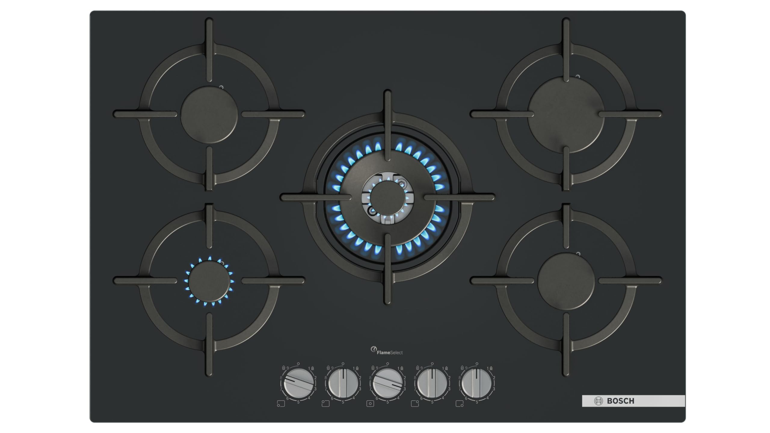 Bosch PPQ7A6I10 Serie 6 Piano cottura a gas 75 cm Vetro temperato Nero