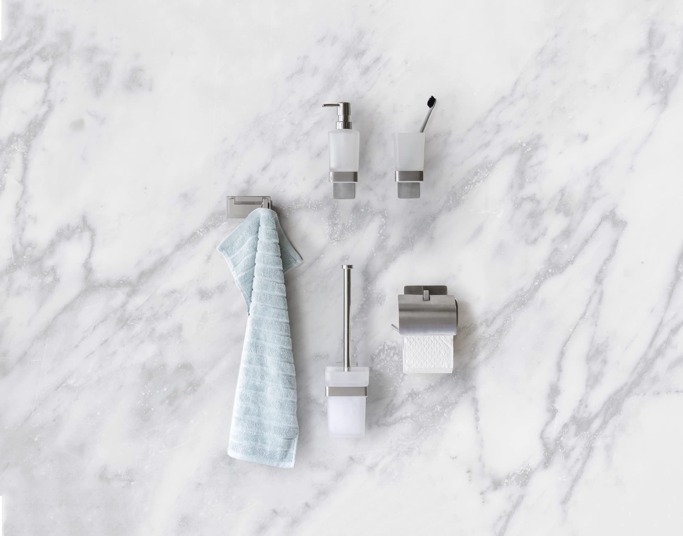 WENKO Turbo-Loc Genova Matte Toilet Brush and Holder Stainless Steel Wall Bracket for Attaching No Drilling Required with Removable Frosted Glass Container Including Toilet Brush 9 x 35 x 10.6 cm (W x - Image 4