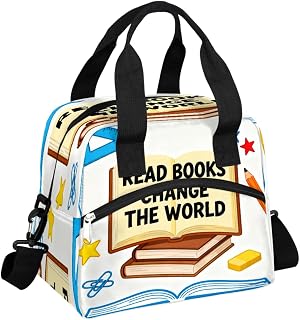 Kids Insulated Lunch Boxes Bag, Insulated Lunch Bags for Girls Boys Waterproof Snack Lunchbox Tote with Removable Shoulder Strap(Read Books Change The World)
