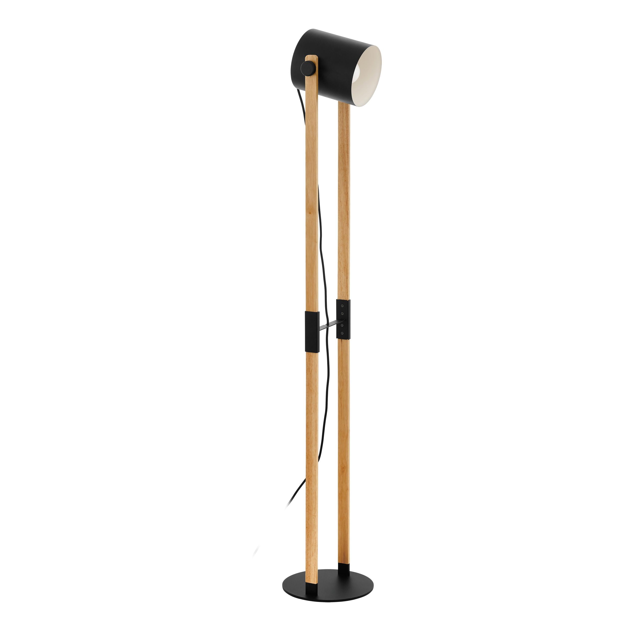 EGLO lámpara de pie Hornwood, vintage en diseño industrial, estilo retro | de acero y madera, color negro, crema, marrón, bombilla E27, certificado FSC, incluye interruptor de pedal