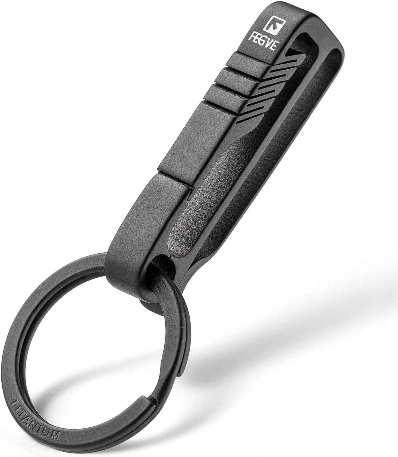 FEGVE Titanium Key Belt Clip with Key Ring, Belt Key Holder Key Chain Clip Black Keychain for Men