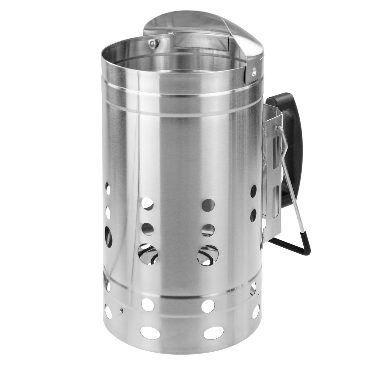 Anzündkamin Premium XXL Edelstahl - Grillanzünder mit natürlichem Zugmechanismus für Holzkohle, Briketts und BBQ-Grill, hitzebeständiger Griff mit Hitzeschild, 32x19x30,9 cm