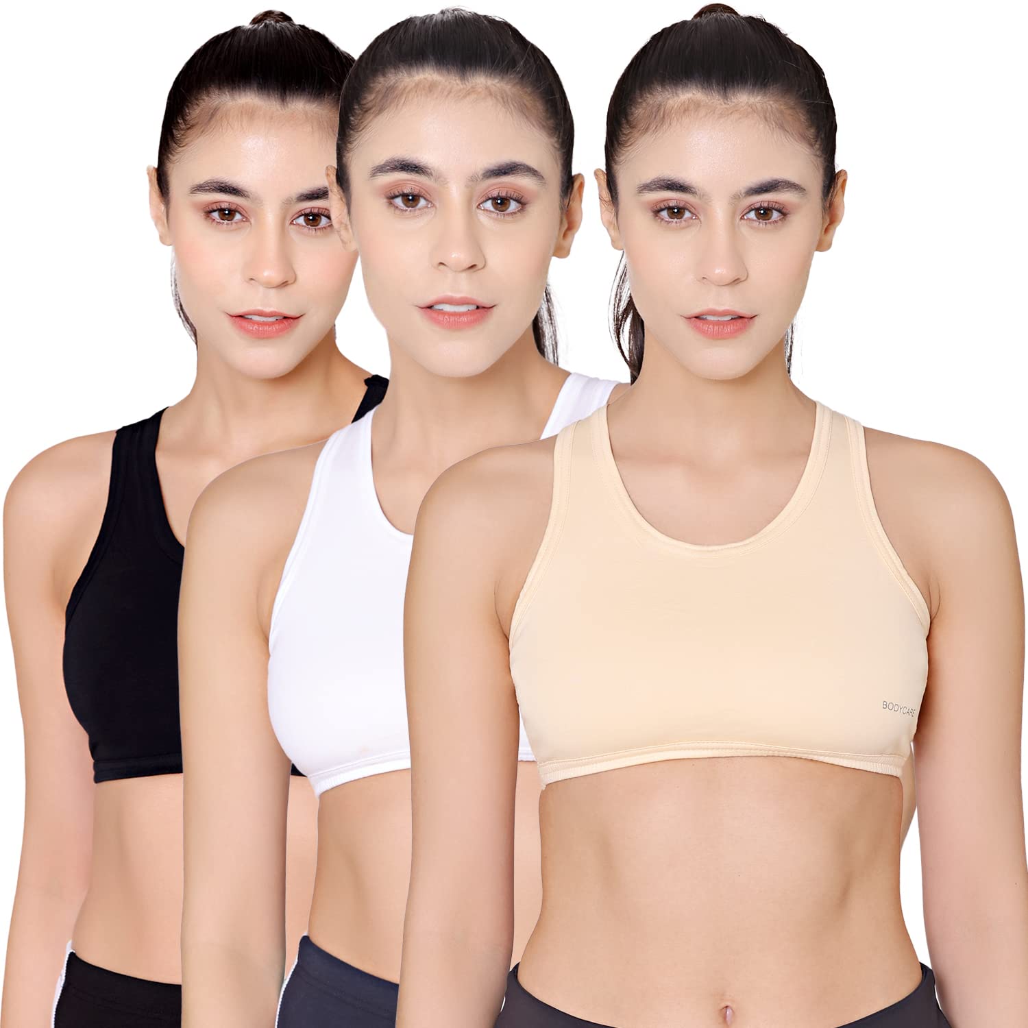 bodycare Women's Cotton; Spandex Non Padded Non-Wired Sports Bra (Pack of 3)-picture-18