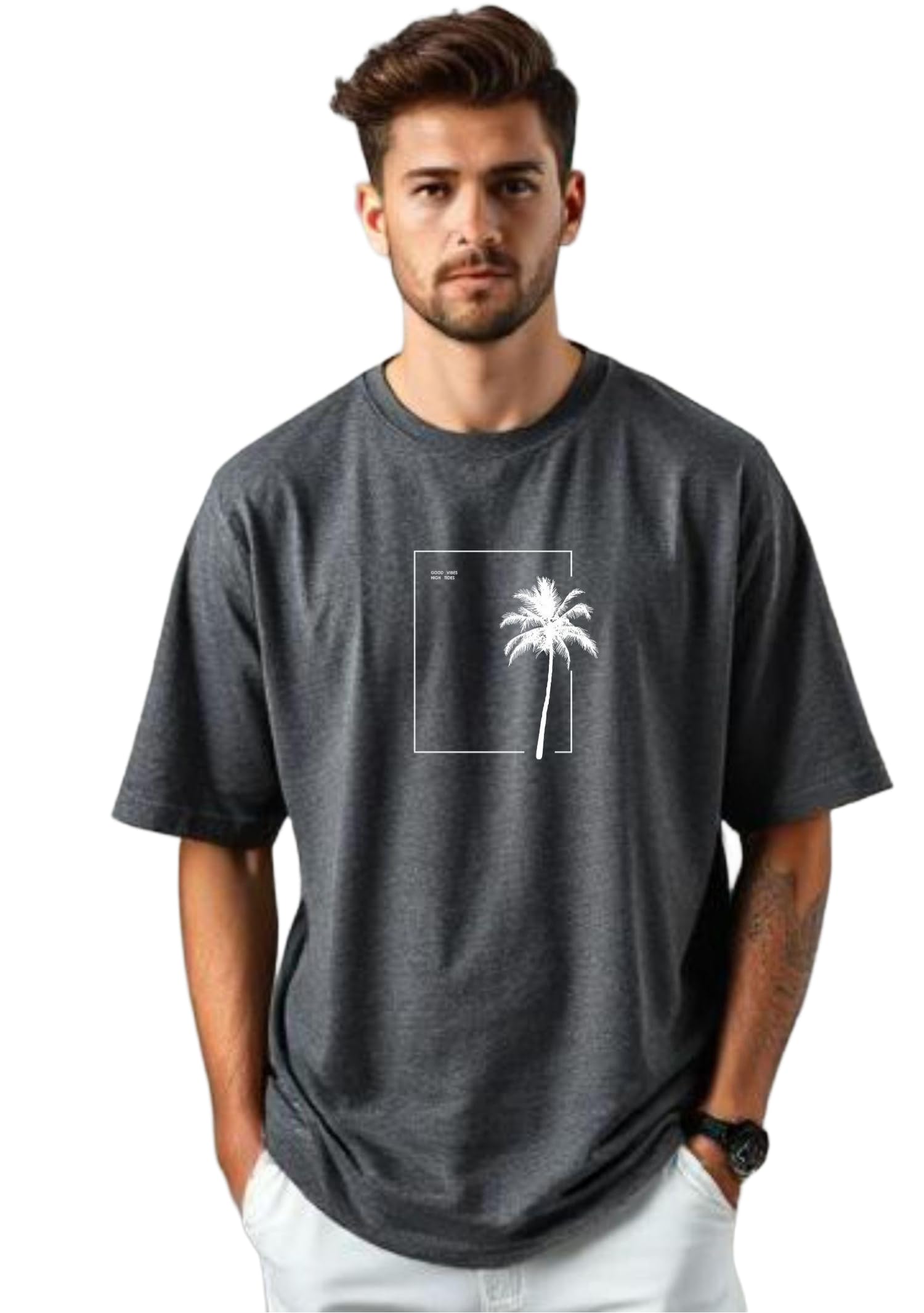 urgear Oversized T-Shirt for Men, Black, Casual Loose Fit, Short Sleeve-picture-11