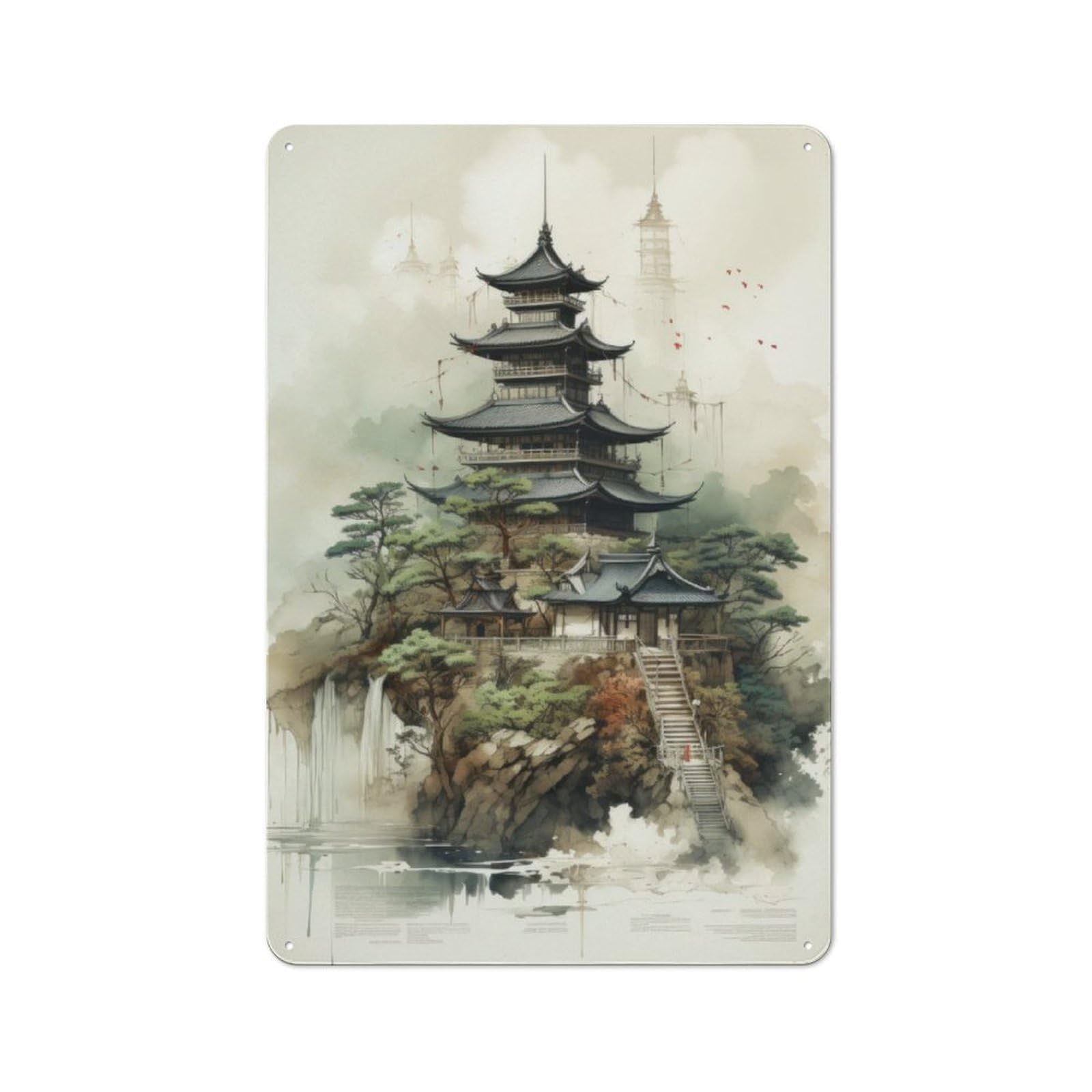 Junmoney Japan Landscape Vintage-Inspired Tin Sign 30X20cm For Café Or Restaurant, For Cooler-Month Interiors With Vintage Character