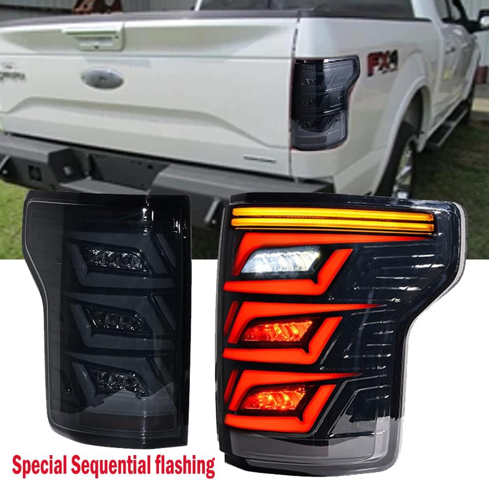 2PCS F150 Tail Light Brake/Reverse Backup/Sequential Turn Signal Taillight Assembly Smoke Lens Compatible with Ford F-150 Crew Cab 2015-2020