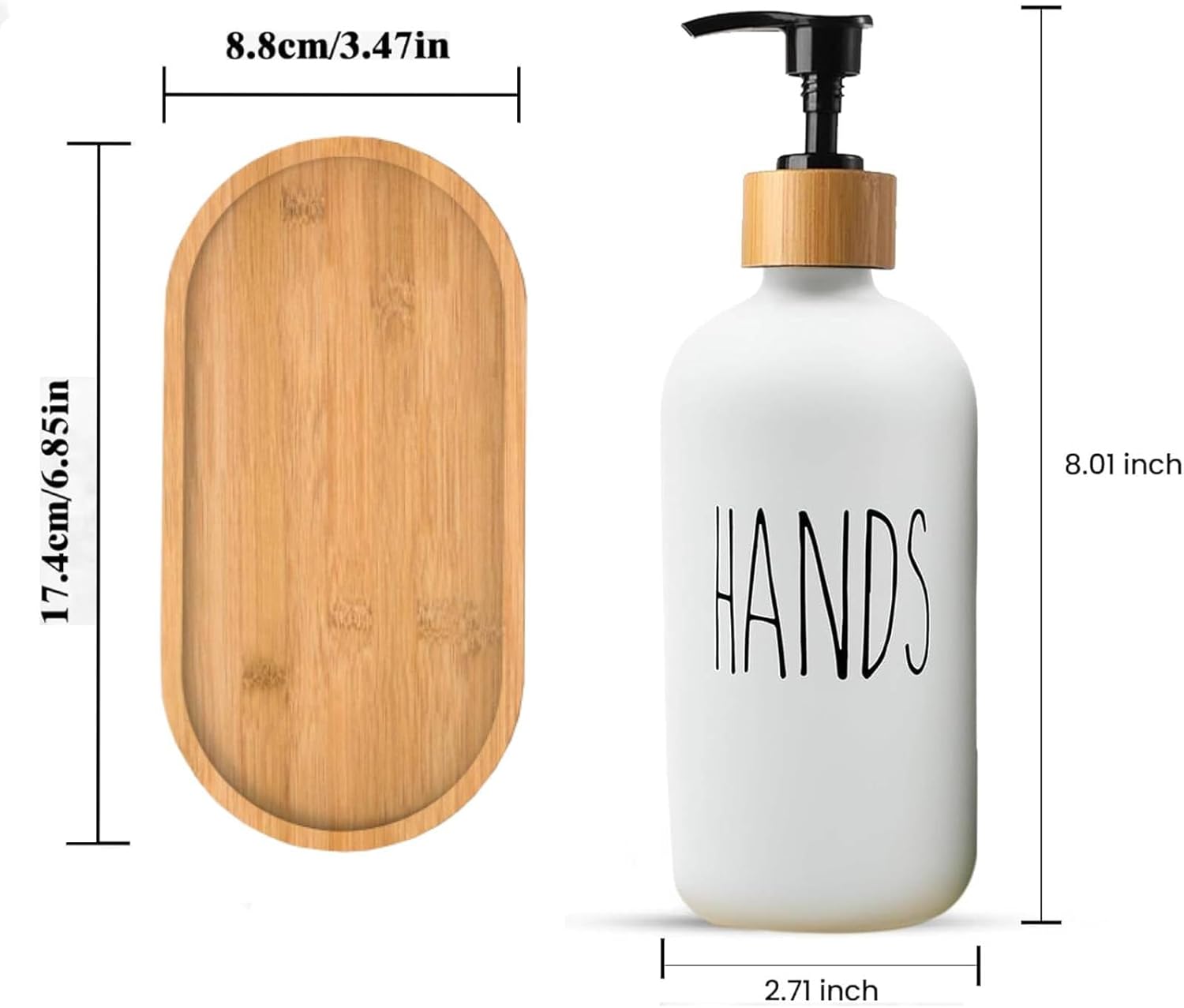Glass Soap Dispenser Set, 16 OZ Hand and Dish Soap Dispenser Set with Bamboo Tray Modern Farmhouse Kitchen - Image 2