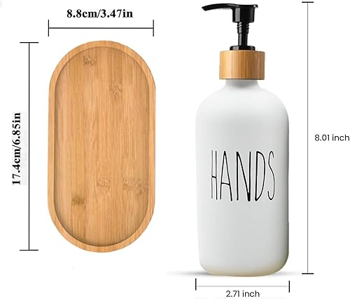 Miniatura 2 de Juego de dispensador de jabón de vidrio, dispensador de jabón para manos y platos de 16 onzas con bandeja de bambú, cocina moderna de granja