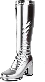 Gogo Boots Mid Calf Rave Shoes for Women Girl Ravers - Cute High Top Lightweight Patent Leather Platform Pumps with Side Zipper, Retro 70's Raver Outfits for Club EDM Music Festival