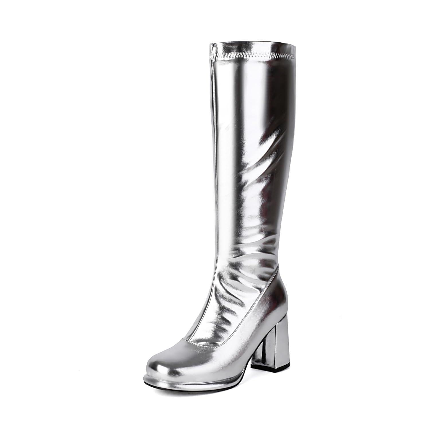 Gogo Boots Mid Calf Rave Shoes for Women Girl Ravers - Cute High Top Lightweight Patent Leather Platform