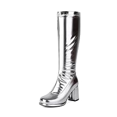 Gogo Boots Mid Calf Rave Shoes for Women Girl Ravers - Cute High Top Lightweight Patent Leather Platform