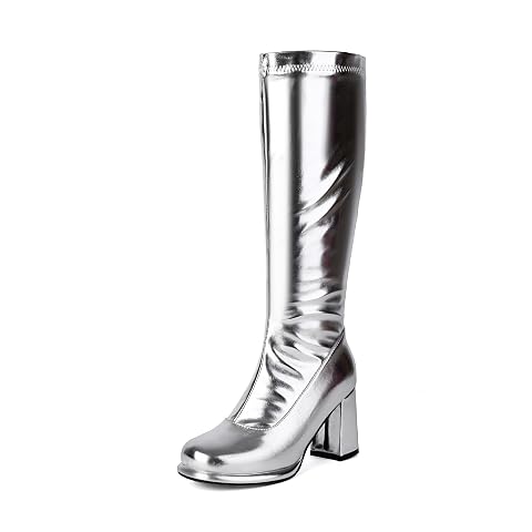 Gogo Boots Mid Calf Rave Shoes for Women Girl Ravers - Cute High Top Lightweight Patent Leather Platform