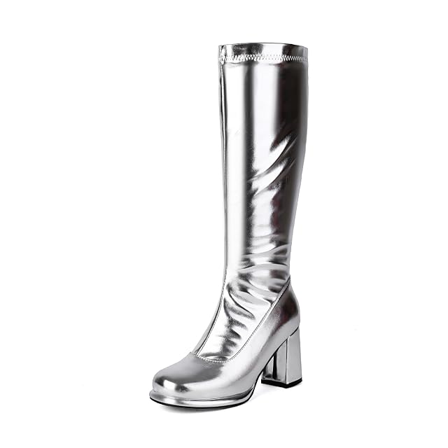 Gogo Boots Mid Calf Rave Shoes for Women Girl Ravers - Cute High Top Lightweight Patent Leather Platform