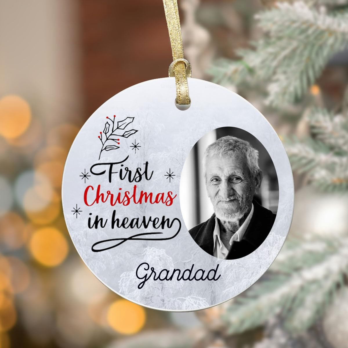 Gutegifts White Personalised First Christmas In Heaven Memorial Ceramic Bauble - Remembrance Bereavement Gifts Xmas Tree Decoration In Loving Memory Christmas Hanging Keepsake