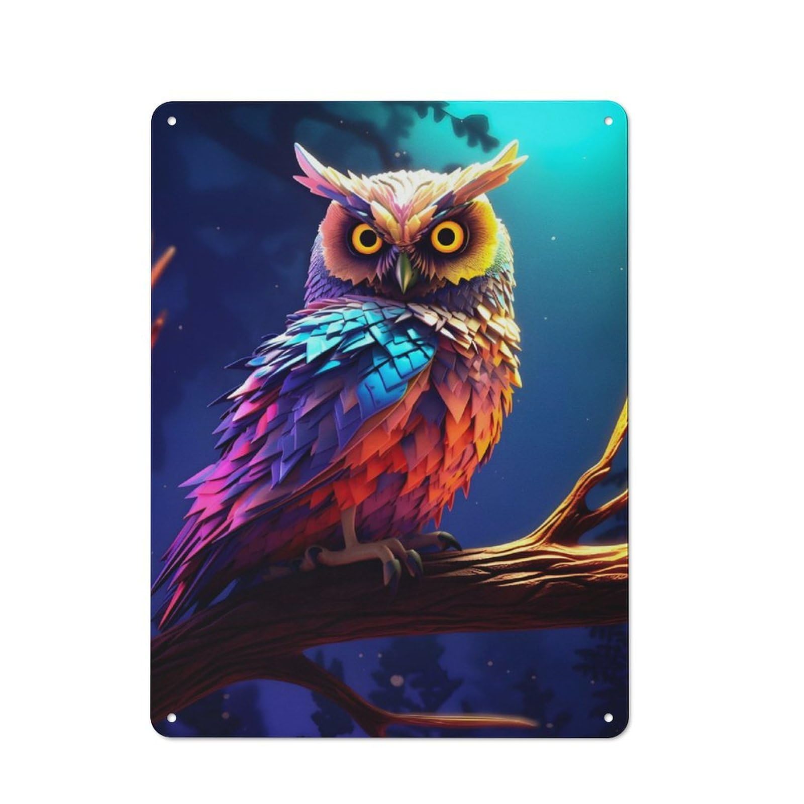 Rustic Owl Blue Night Decorative Tin Sign 40x30cm, Cottage Wall Art for Cottage, Kitchen, Hallway Or Breakfast Nook