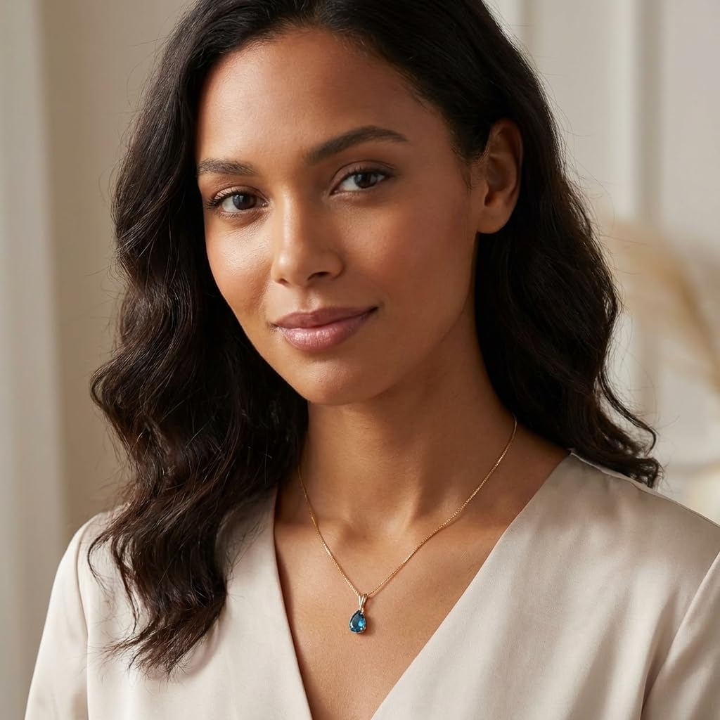 Galaxy Gold GG 14K Solid Gold, Natural Blue Topaz Pendant Necklace - 6.50 Carat December Birthstone, Stone of Communication & Calm, 14-24 Inch, Fine Jewelry for Women