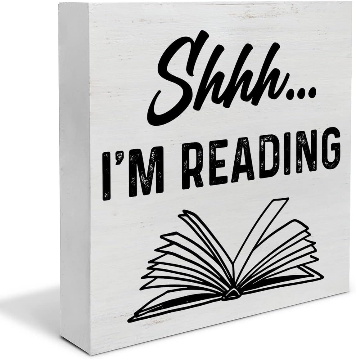 5x5 Inch Reading Quote Wood Box Decor Desk Sign Shhh I’M Reading Wooden Box Block Sign Rustic Home Reading Room Library Shelf Wall Decoration