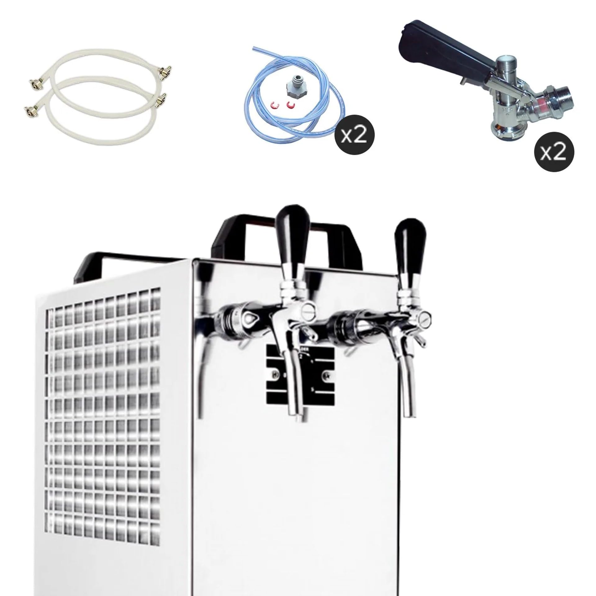 Kit completo sistema de dispensación de cerveza, contactador 40/K 2 líneas, enfriamiento seco, acero inoxidable, 50 l/h, bomba de membrana Green Line, keg tipo D, keg 2 tipo A