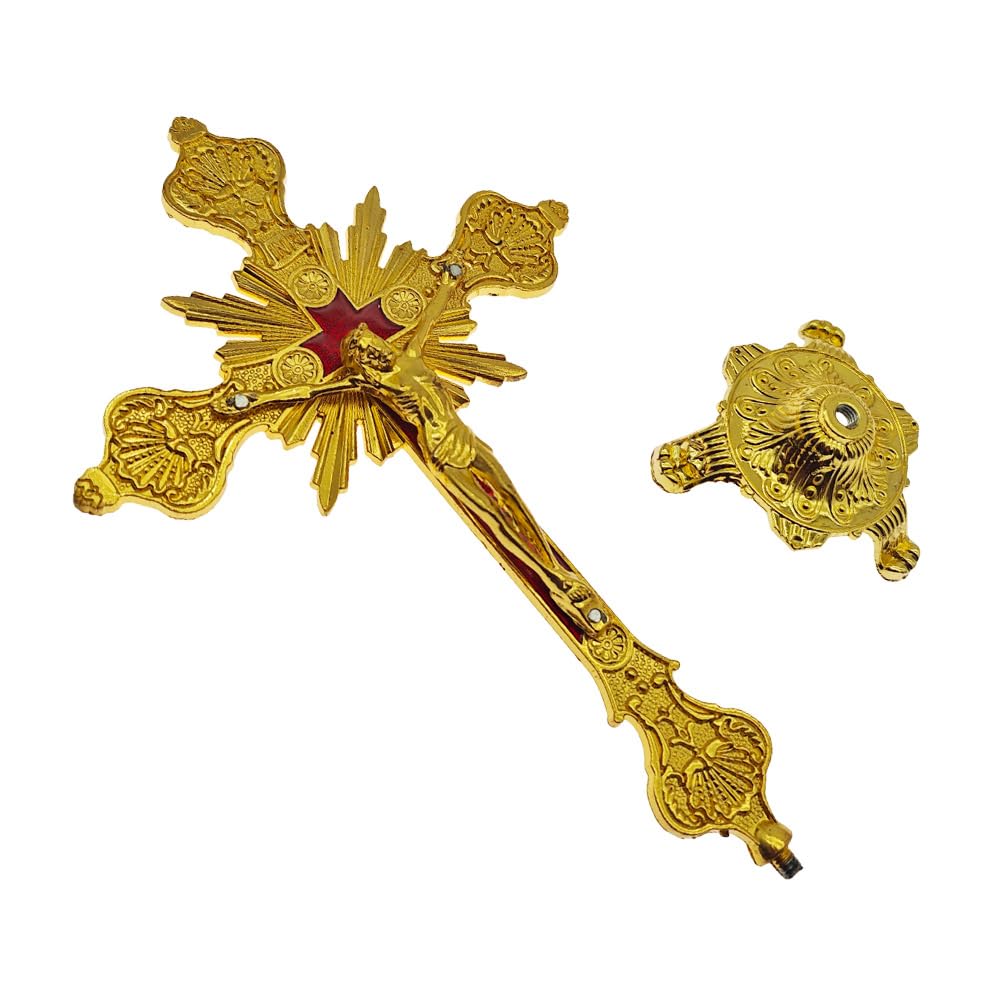 Crocifisso in piedi con base, 25,4 cm, da tavolo, in metallo, crocifisso cattolico con Gesù, crocifisso in oro antico, per la casa, decorazione della cappella, regali religiosi