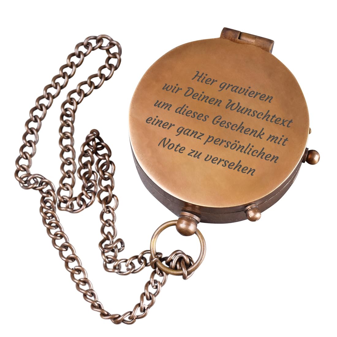 polar-effekt Bronze Metall Kompass mit Gravur - Geschenke für Frauen & Männer - Taschenkompass für Outdoor & Camping - Wanderkompass mit Metallkette