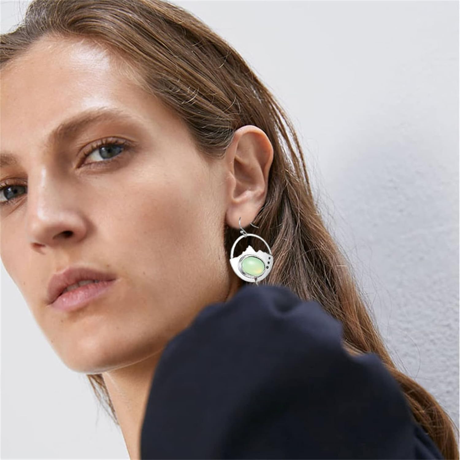 Boho Asymmetrical Handmade Earrings for Women Girls Trendy Delicate Vintage Bohemian Silver Green Turquoise Red Agate Round Dangle Drop Statement Earrings Jewelry Gifts - Image 3