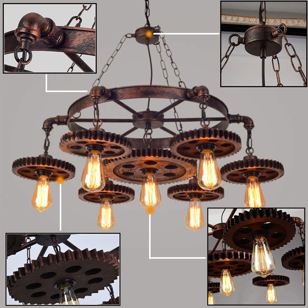 Lampe Suspension Rétro Équipement Industriel Lampe Suspendue E27 * 7 Hauteur Réglable Bar Restaurant Salon Éclairage Lustre Décoratif Plafonnier Lampe À Économie D'énergie