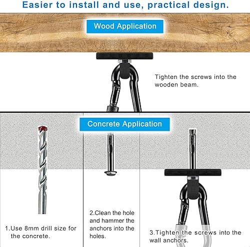 Vista 24 de Dolibest Colgador de columpio resistente, gancho giratorio de montaje en techo, soporte de haz de madera de rotación de 360°, sistemas