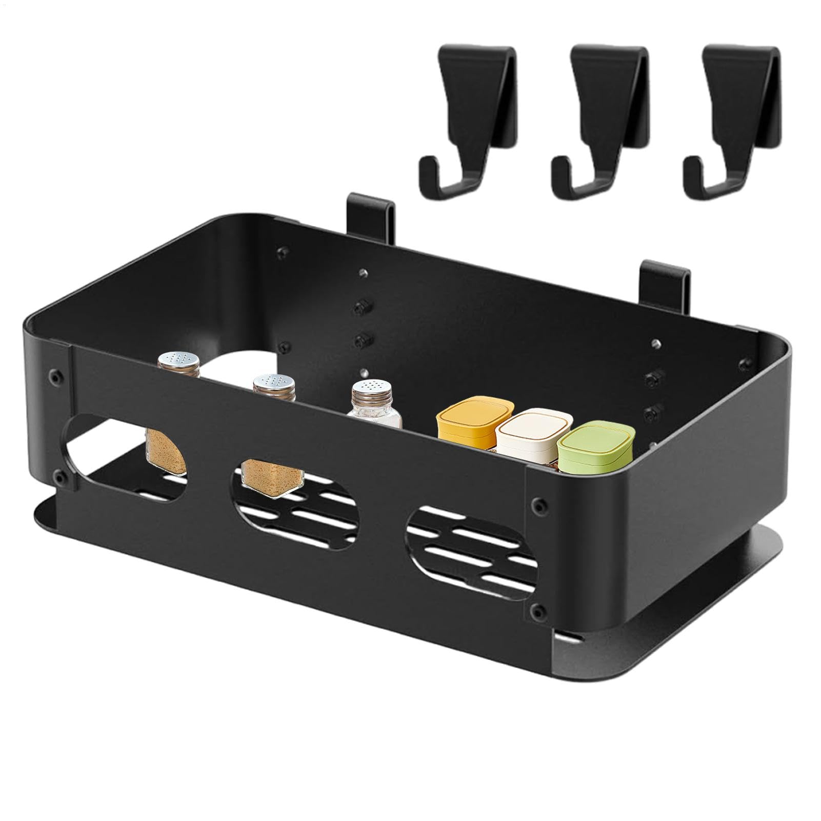Organizador de plancha con ganchos laterales para salsas y herramientas de barbacoa