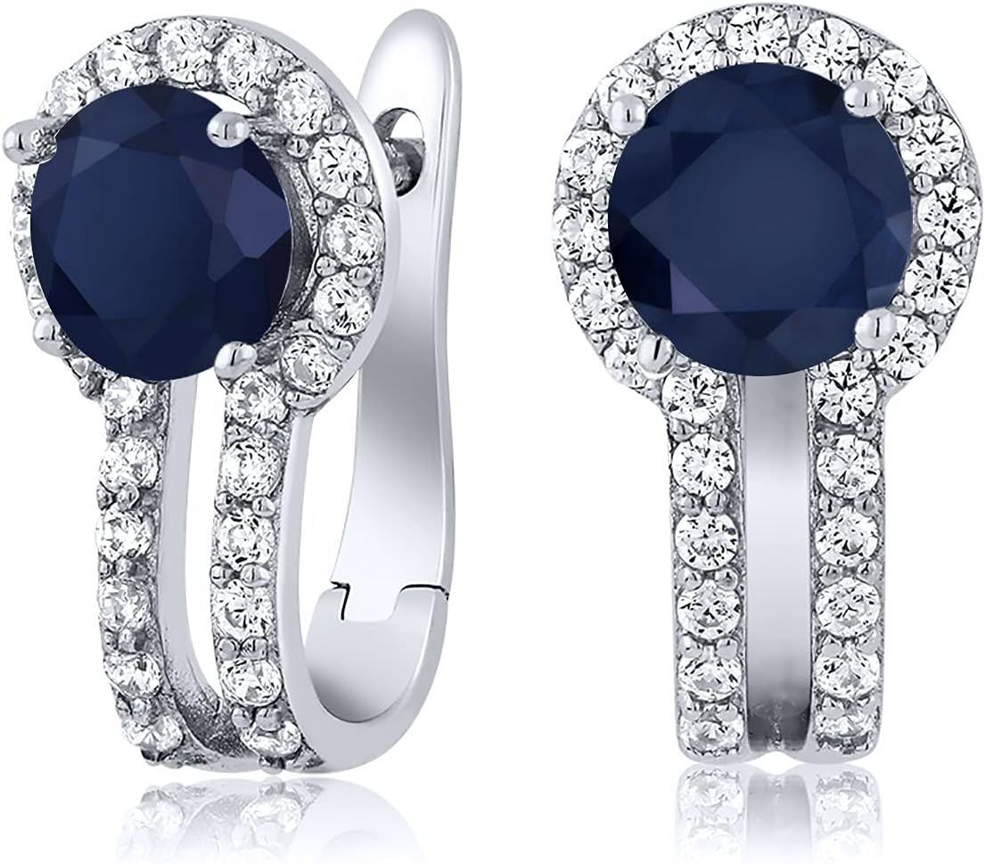 Gem Stone King 5MM Round French Clip Clasp Hook Earring For Women | 925 Sterling Silver | Gemstone Birthstone and White Created Sapphire Earrings | Fine Jewelry Gifts for Her Mom Women Wife - Image 7