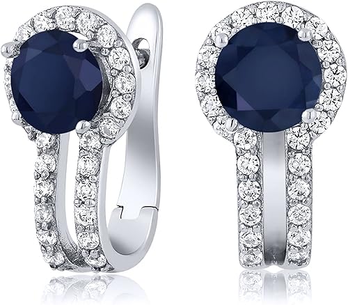 Gem Stone King 925 Sterling Silver Round 5MM Gemstone Birthstone and and White Created Sapphire Earrings For Women