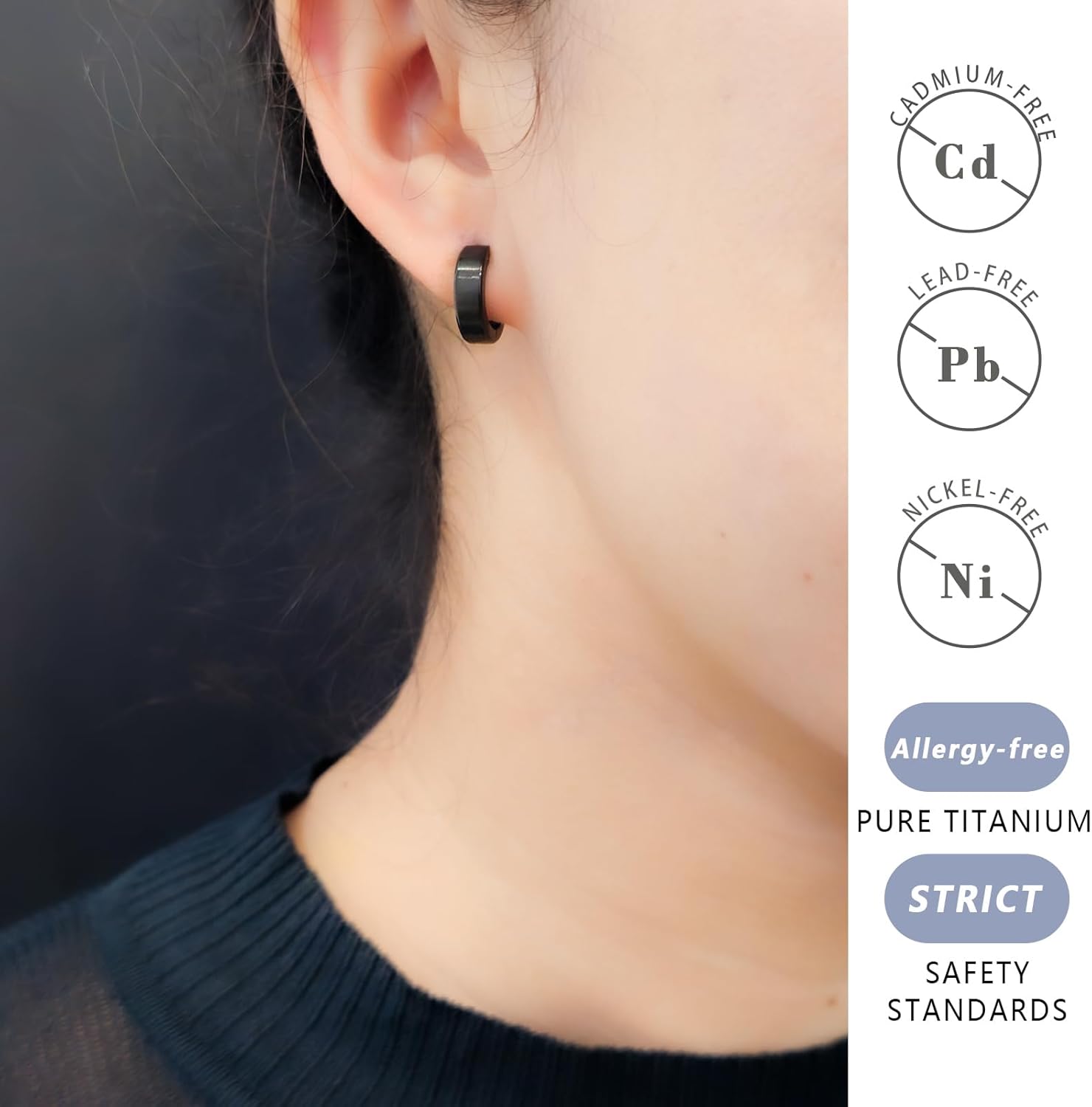 TGNEL Titanium Earrings Hoops Brushed Small Hoop Earrings for Men/Father/Brother, Lightweight Bevel Hoop Earrings for Sensitive Ears Black/Silver