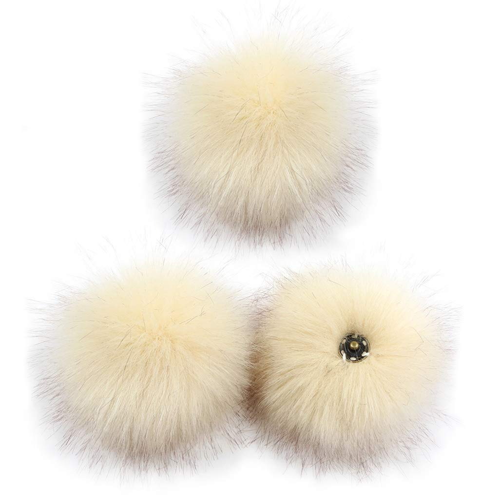 AXSWER 3Pcs Faux Fur Pom Pom Balls for Hats 10cm DIY Colorful Bobbles with Press Button for Hat Shoes Scarf Charms