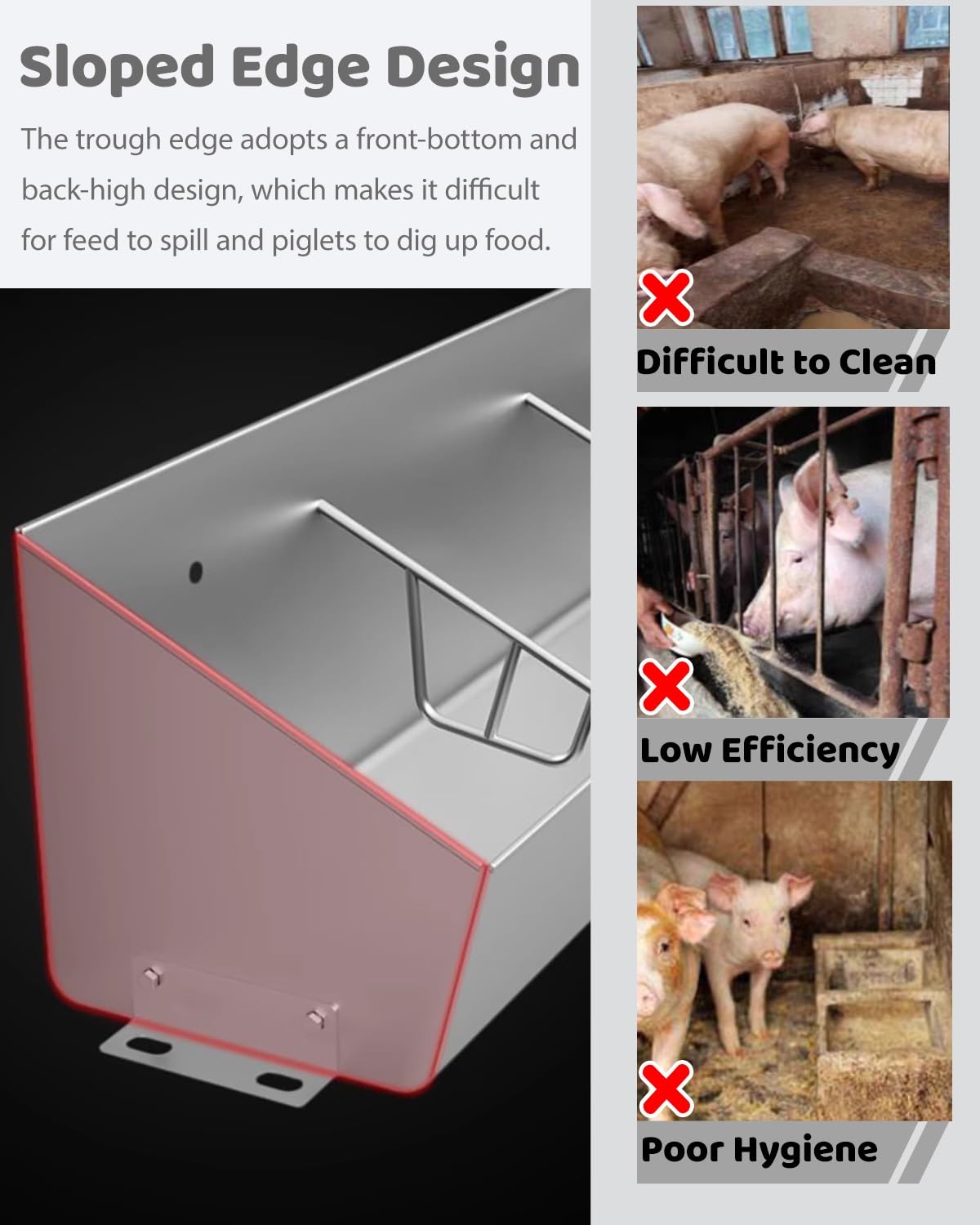 Futtertrog, robuster Futtertrog für Schweine mit 5, 8 oder 10 Löchern – auslaufsicherer Futtertrog aus Metall für Ferkel, Pferde, Schafe und Rinder – 2 m langer Futtertrog für den Außenberei