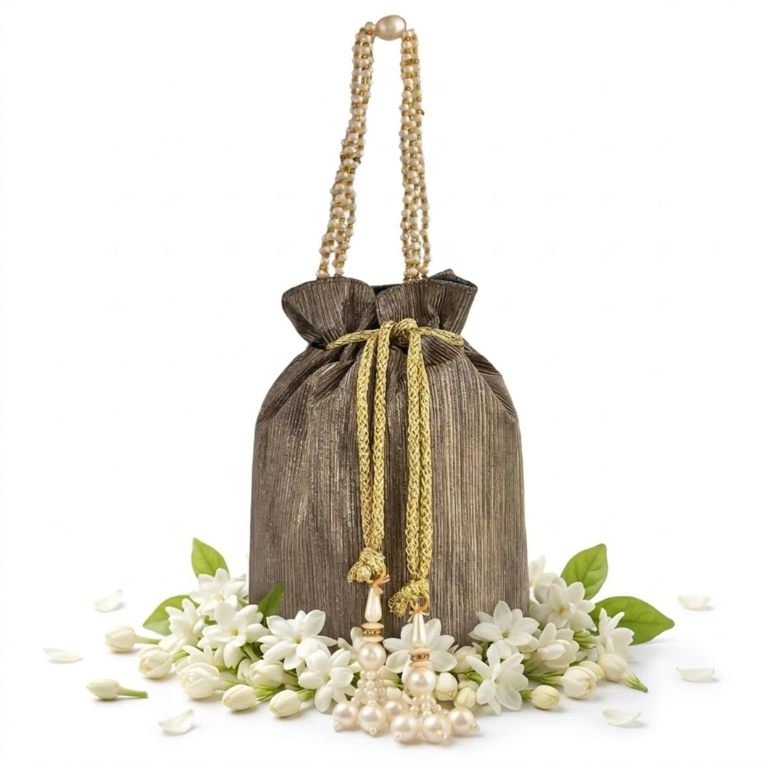 krum Polyester Potli Bag for Women | Metallic Shining Wedding Potli with Beaded Handle | Ethnic Clutch Wallet for Party, Festive, Baby Shower & Gifting-picture-39